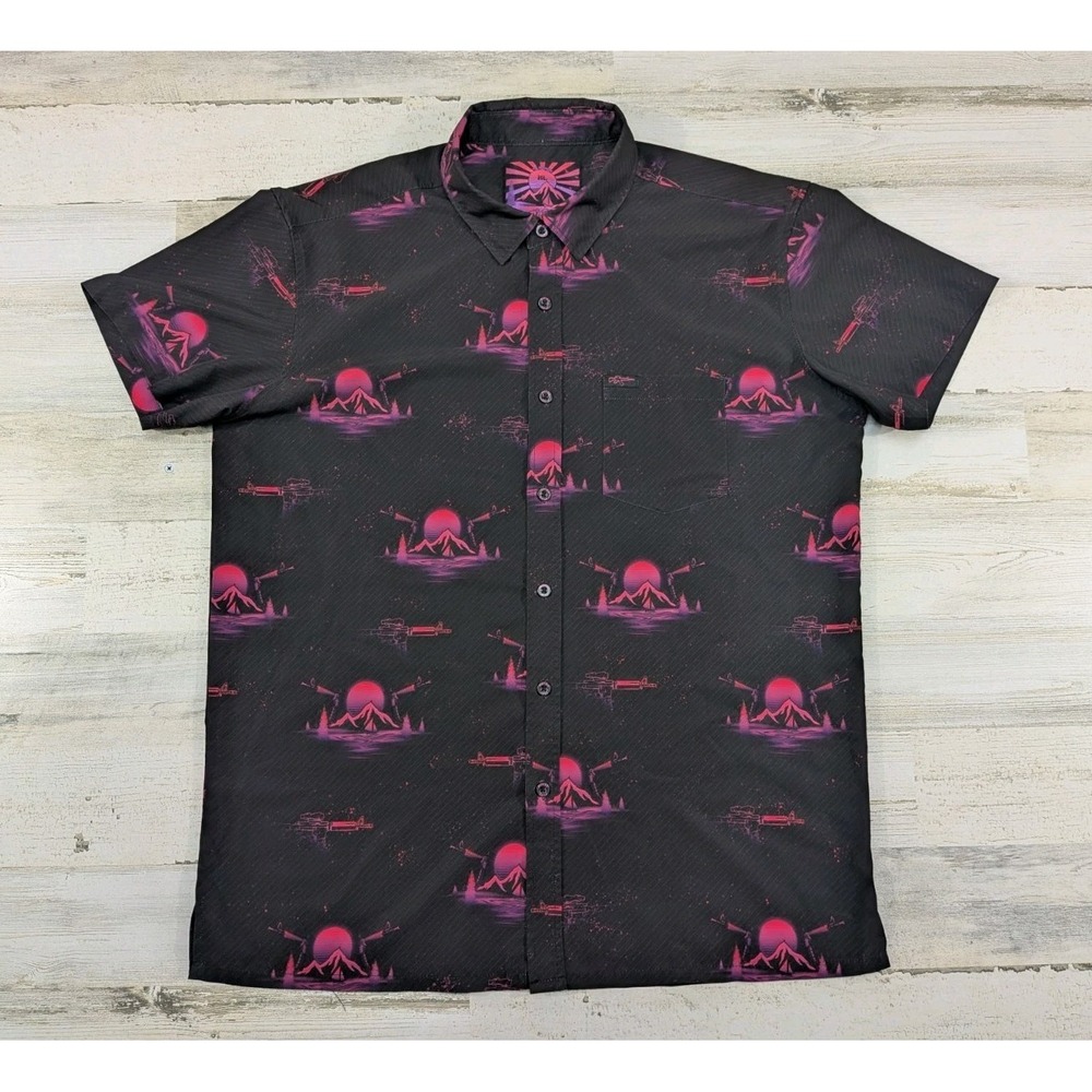 Retro Rifle Shirt Mens XL Performance Stretch Button Down Hawaiian Tropical UV